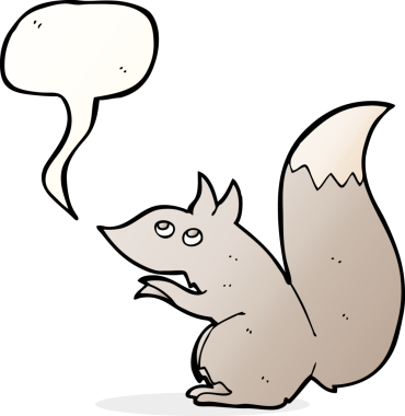 Bir insan tarafından çizilmiş konuşma balonlu bir sincap.