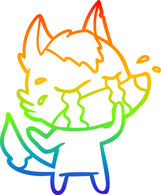 Gökkuşağı gradyan çizgi çizimi bir insan tarafından çizilmiş ağlayan bir kurt.