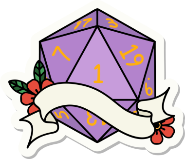 Bir insan tarafından çizilmiş doğal bir d20 zar etiketi.