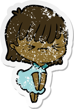 Bir insan tarafından çizilmiş kızgın bir karikatür kızının sıkıntılı çıkartması.