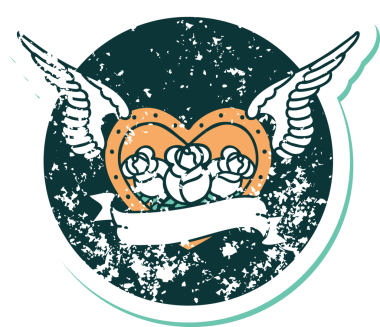 Bir insan tarafından çizilmiş çiçek ve pankartıyla uçan bir kalbin sembolik dövmeli resmi.