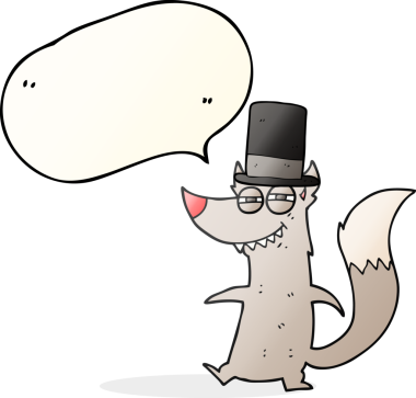 Serbest konuşma balonu karikatürü. Bir insan tarafından çizilmiş küçük zengin kurt.