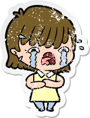 Bir insan tarafından çizilmiş, ağlayan bir çizgi film kızının sıkıntılı çıkartması.