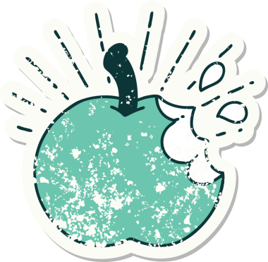 Bir insan tarafından çizilmiş eski bir dövme stili ısırık elması.