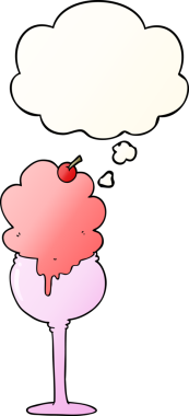 Düşünce baloncuğu olan karikatür dondurma çölü bir insan tarafından çizilmiş.