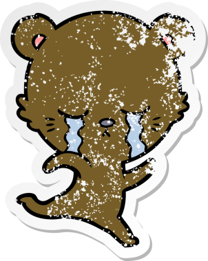 Bir insan tarafından çizilmiş ağlayan çizgi film ayısının sıkıntılı çıkartması.