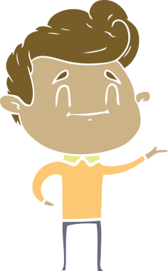 Bir insan tarafından çizilmiş mutlu düz renkli karikatür adam.