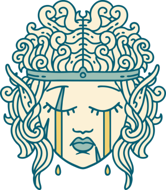 Retro Dövme Tarzı Ağlayan Elf Barbar karakter yüzü Bir insan tarafından çizilmiş