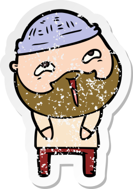 Bir insan tarafından çizilmiş mutlu sakallı bir adamın sıkıntılı çıkartması.