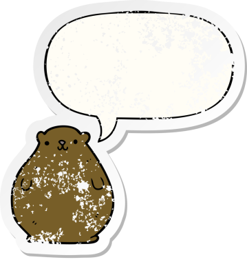 Konuşma baloncuğu olan çizgi film ayısı bir insan tarafından çizilmiş sıkıntılı eski bir çıkartma