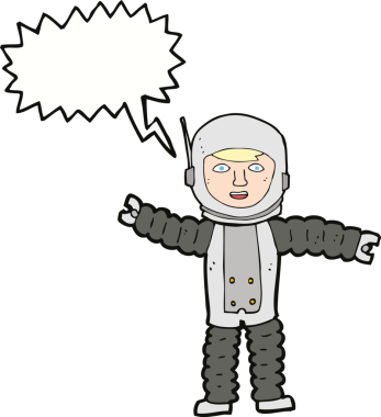Bir insan tarafından çizilmiş konuşma balonu olan bir astronot.