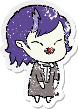 Bir insan tarafından çizilmiş gülen vampir kız çizgi filminin sıkıntılı çıkartması.