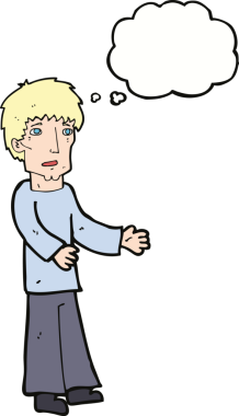 Bir insan tarafından çizilen düşünce baloncuğuyla açıklama yapan çizgi film adamı.