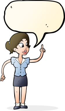 Bir insan tarafından çizilmiş bir konuşma balonuyla harika bir fikri olan karikatür kadın.