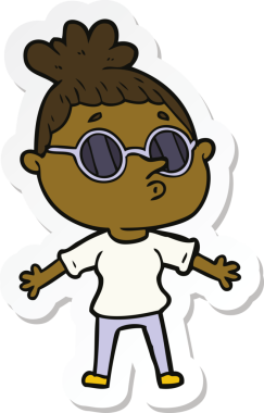 Bir insan tarafından çizilmiş güneş gözlüğü takan bir karikatür kadının çıkartması.