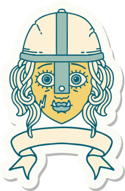 İnsan tarafından çizilmiş afişi olan bir ork savaşçı karakterinin çıkartması.