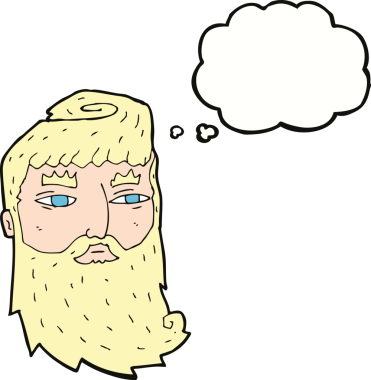 Bir insan tarafından çizilmiş düşünce balonlu sakallı bir adam.