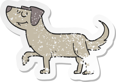 Bir insan tarafından çizilmiş çizgi film köpeğinin gerilimli çıkartması.