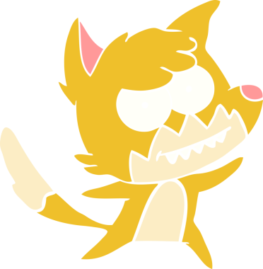 Bir insan tarafından çizilmiş düz renk çizgi film çizimi sırıtan tilki