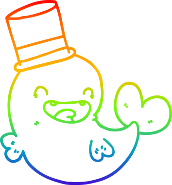 Bir insanın çizdiği silindir şapkalı, gülen balina çizgi çizimi.