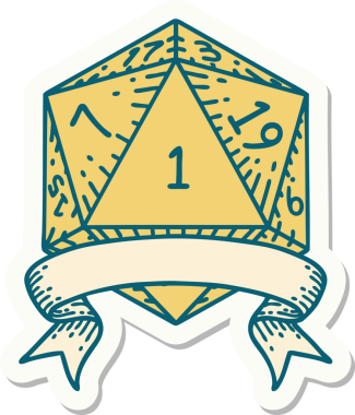 Bir insan tarafından çizilmiş doğal bir d20 zar etiketi.