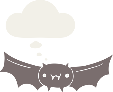 Düşünce baloncuğu olan bir insan tarafından çizilmiş vampir yarasa çizgi filmi.