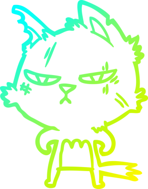 Bir insan tarafından çizilmiş sert bir çizgi film kedisinin soğuk gradyan çizimi