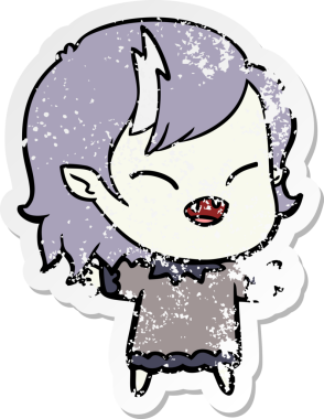 Bir insan tarafından çizilmiş gülen vampir kız çizgi filminin sıkıntılı çıkartması.