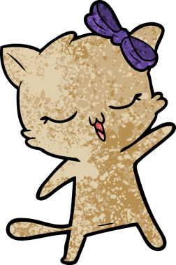 Bir insan tarafından çizilmiş kafasında yay olan çizgi film kedisi.