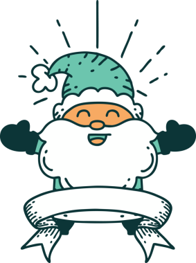 Dövme stili afiş mutlu noel baba karakteri bir insan tarafından çizilmiş.