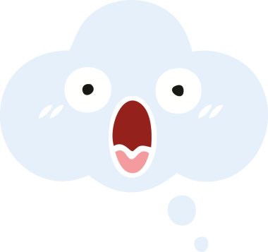 Bir insan tarafından çizilen düşünce baloncuğunun düz renkli retro karikatürü