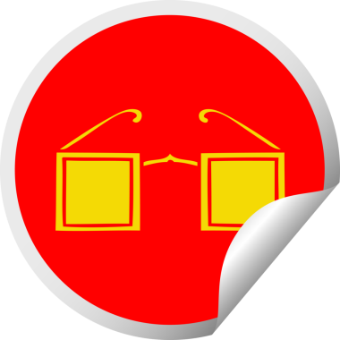 Bir insan tarafından çizilmiş dairesel bir gözlüğün dairesel soyma etiketi.