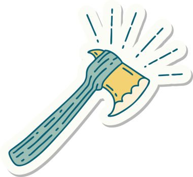 Bir insan tarafından çizilmiş dövme stili balta etiketi.