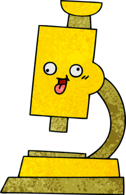 Bir insan tarafından çizilmiş mikroskobun retro grunge desen karikatürü