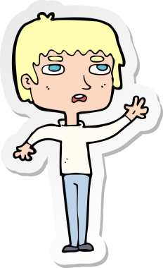 Bir kartotonun çıkartması. Bir insan tarafından çizilen mutsuz çocuk.