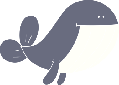 Bir insan tarafından çizilmiş düz renkli çizgi film balinası