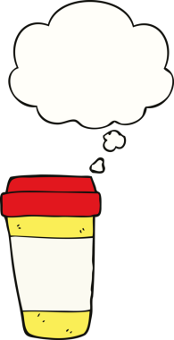 Bir insan tarafından çizilmiş düşünce baloncuklu kahve fincanı.