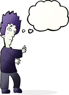 Bir insan tarafından çizilmiş düşünce baloncuğu olan bir vampir.