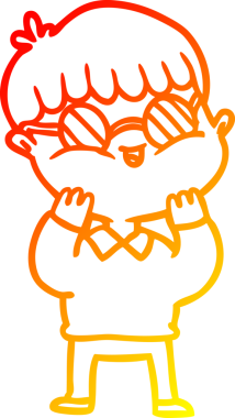 Bir insan tarafından çizilmiş gözlük takan çizgi film çocuğu çizimi.