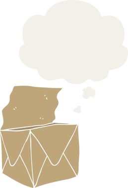 Düşünce baloncuğu olan karikatür paketi bir insan tarafından çizilmiş.