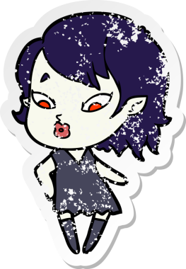 Bir insan tarafından çizilmiş şirin bir vampir kızın sıkıntılı çıkartması.