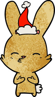 Meraklı tavşan eli çizilmiş Noel Baba şapkası giyen bir insan tarafından çizilmiş.