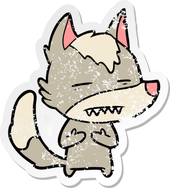 Bir insan tarafından çizilmiş dişleri gösteren bir karikatür kurdunun sıkıntılı çıkartması.