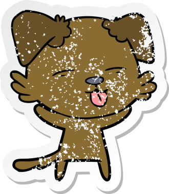 Bir insan tarafından çizilmiş bir köpeğin dertli çıkartması.