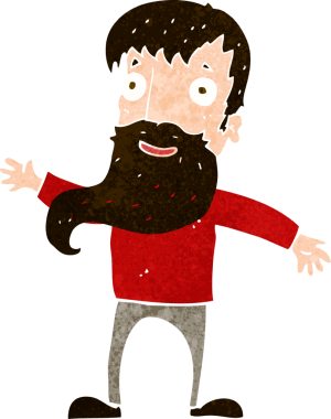 Bir insan tarafından çizilmiş sakallı bir çizgi film adamı.