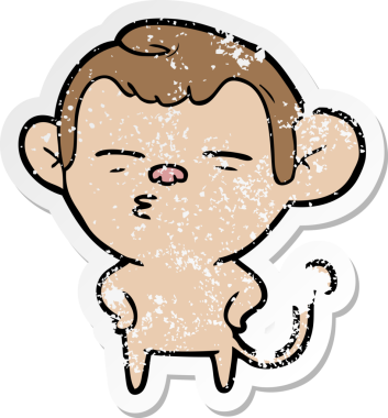 Bir insan tarafından çizilmiş şüpheli bir maymunun sıkıntılı çıkartması.