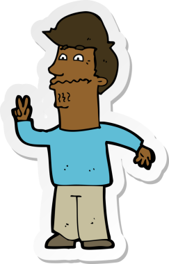 Bir insan tarafından çizilmiş barış işareti veren bir çizgi film karakterinin çıkartması.