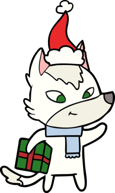 Bir insan tarafından çizilmiş Noel Baba şapkası giymiş bir Noel Kurdu çizimi.