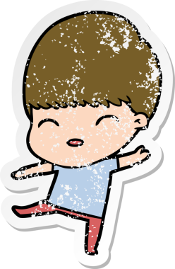 Bir insan tarafından çizilmiş mutlu çizgi film çocuğunun sıkıntılı çıkartması.