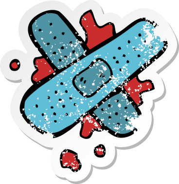 Bir insan tarafından çizilmiş kanlı tıbbi bir karikatürün gerilimli yapıştırması.